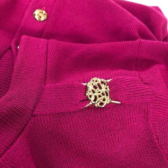 Petite San Remo 80's Magenta Sweater Cardigan Brass Buttons Shoulder Tab… - Picture 6 of 7